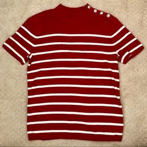 Talbots Short Sleeve Mock Neck Sweater Red Ivory
